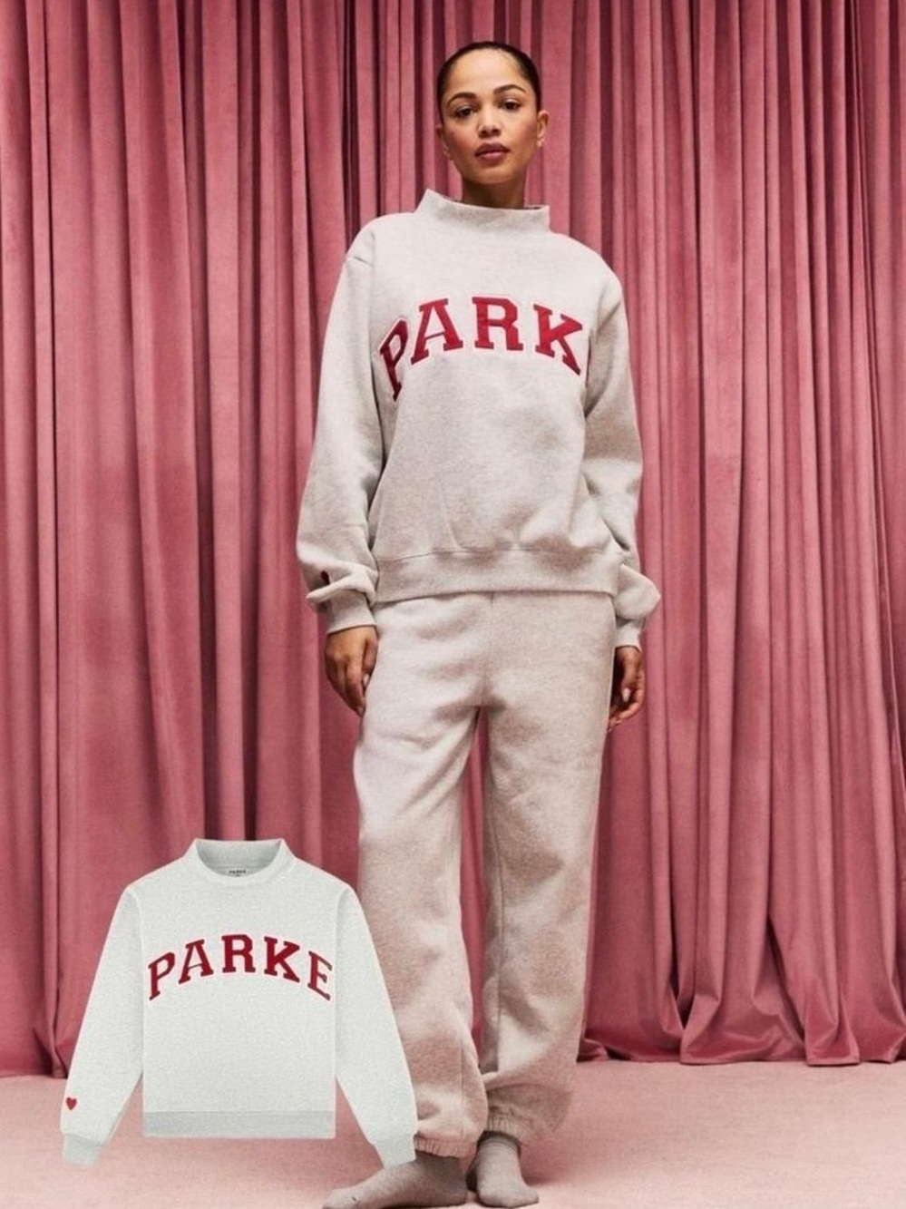 Valentine's Varsity Mockneck - Classic Grey + Crimson S/M
